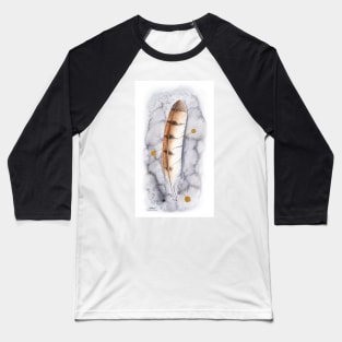 Barn Owl Feather on Watercolour - by Nadya Neklioudova Baseball T-Shirt